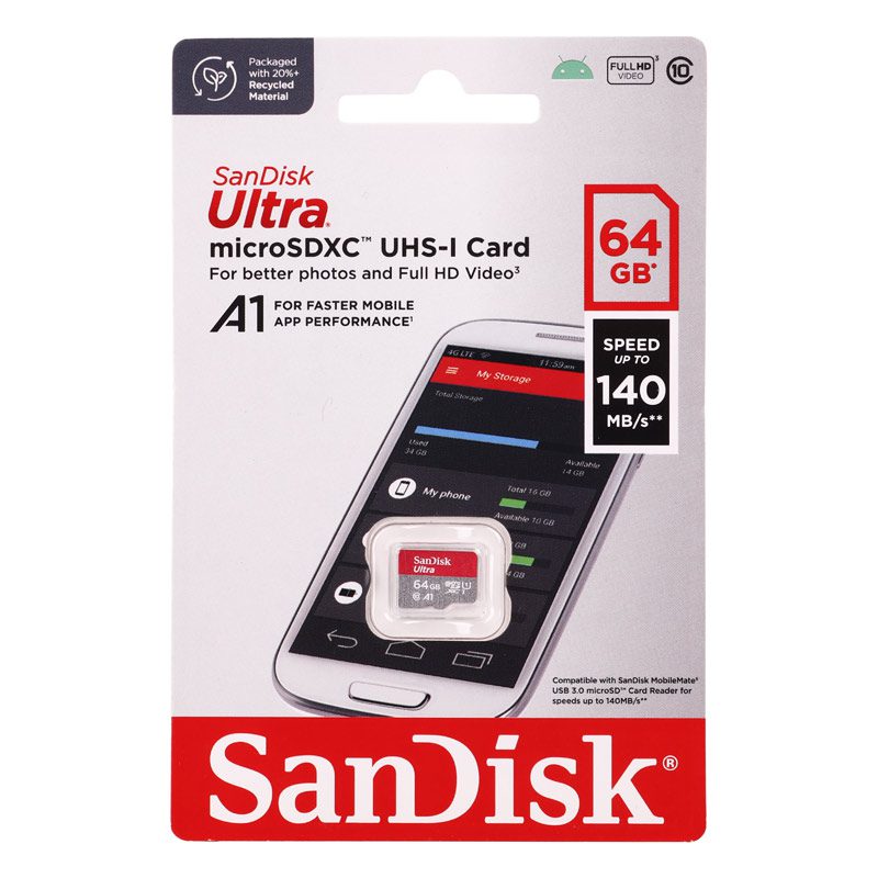 رم میکرو ۶۴ گیگ سن دیسک SanDisk Ultra U1 A1 C10 140MB/s