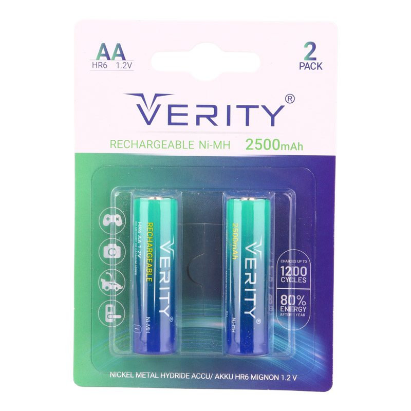 باتری دوتایی قلمی شارژی verity rechargeable ni-mh hr6 aa 2500mah