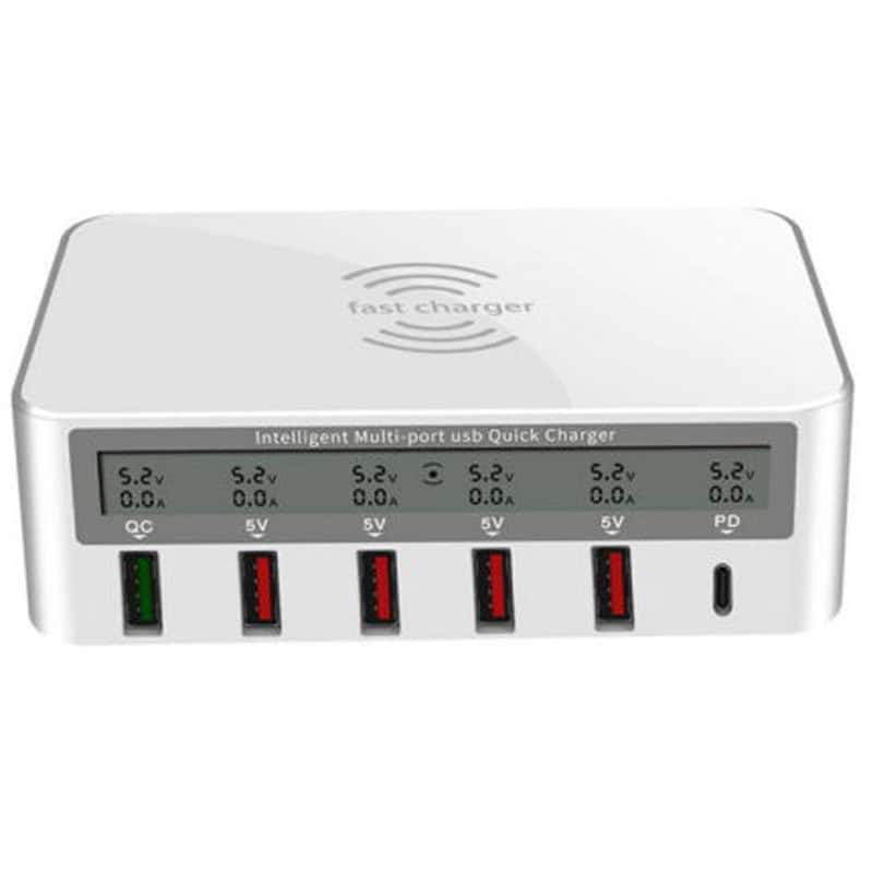 شارژر و تستر wlx 818pf 6port qc3.0 pd 100w type-c/usb