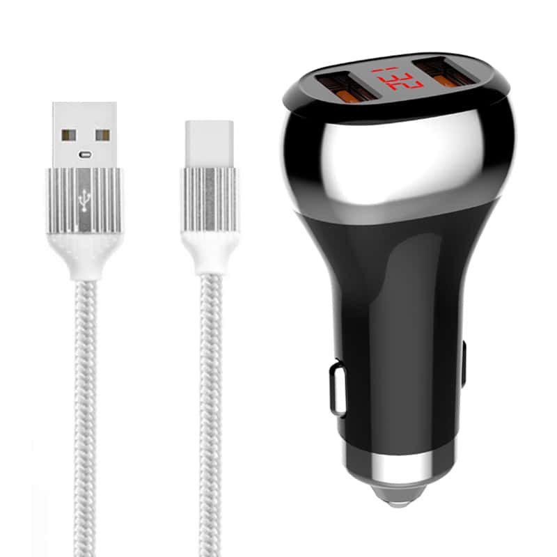 شارژر فندکی فست شارژ ldnio c2 3a pd qc3.0 + کابل تایپ سی