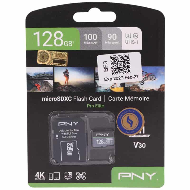 رم میکرو 128 گیگ پی ان وای PNY Pro Elite A1 V30 U3 C10 100MB/s + خشاب