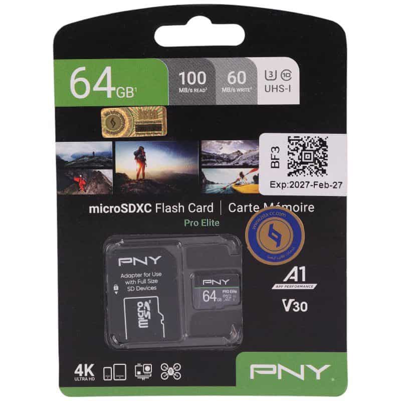رم میکرو 64 گیگ پی ان وای PNY Pro Elite A1 V30 U3 C10 100MB/s + خشاب