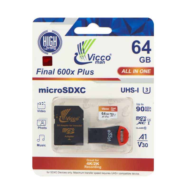 رم میکرو 64 گیگ ویکومن Vicco Final All In One U3 A1 90MB/s + رم ریدر