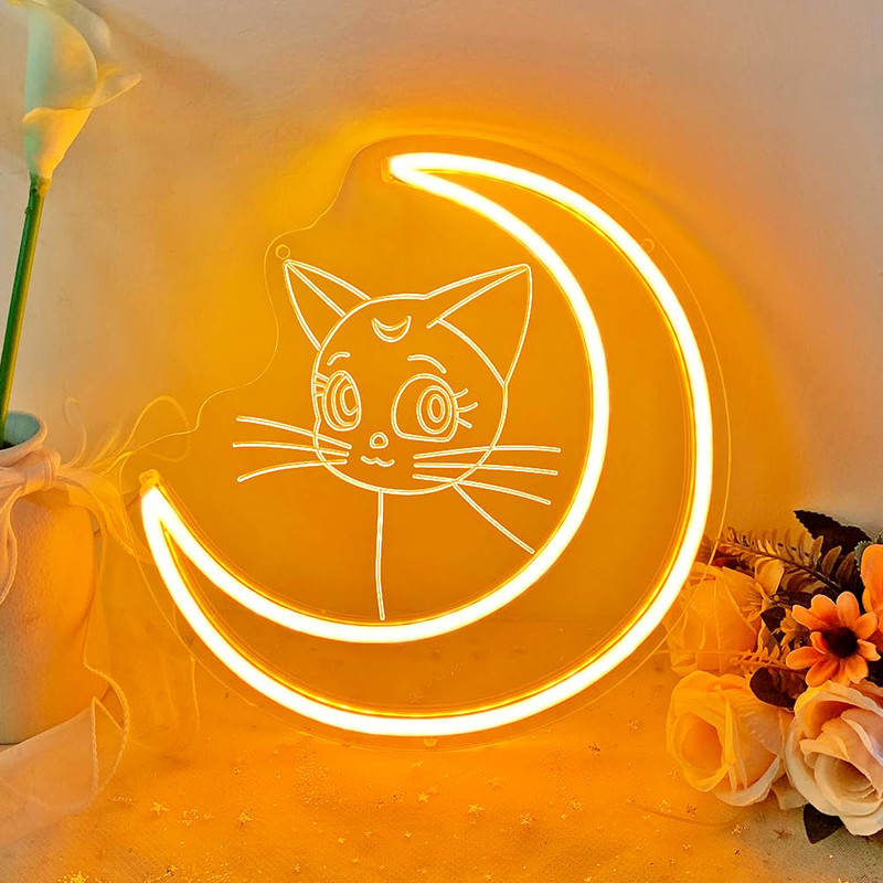 چراغ خواب مدل نئون فلکسی طرح مدل ماه و گربه